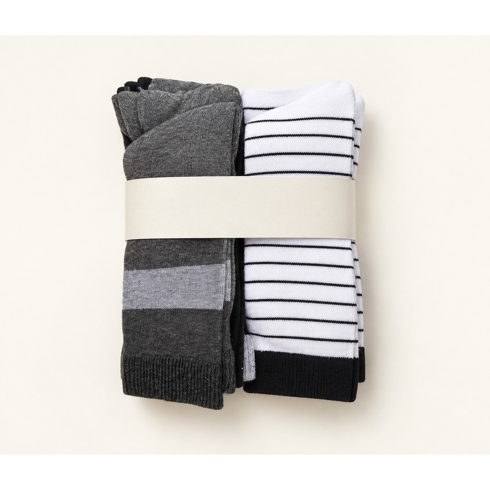 Womens Crew Socks 6 Pairs Shoe 4 10 Gray Black White Stripe Minimalist NWT